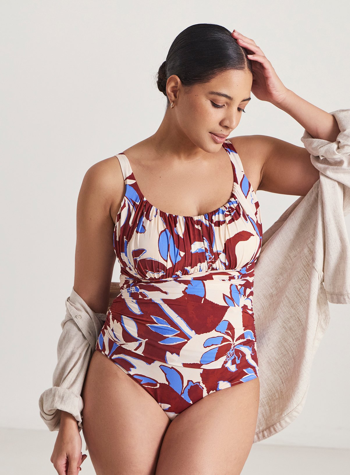 SIMPLY BE Magisculpt Lose Up To An Inch Tummy Control Swimsuit Leaf Print 32 - Image 1 thumbnail
